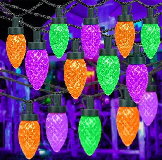 Kaq 2Pk 100Led Purple And Green C9 Halloween Lights Waterproof Indoor Outdoor  Extendable 98Ft String Lights Plug In With 13 Lighting Modes  Halloween Decorations For Party Patio  Outside Yard Decor