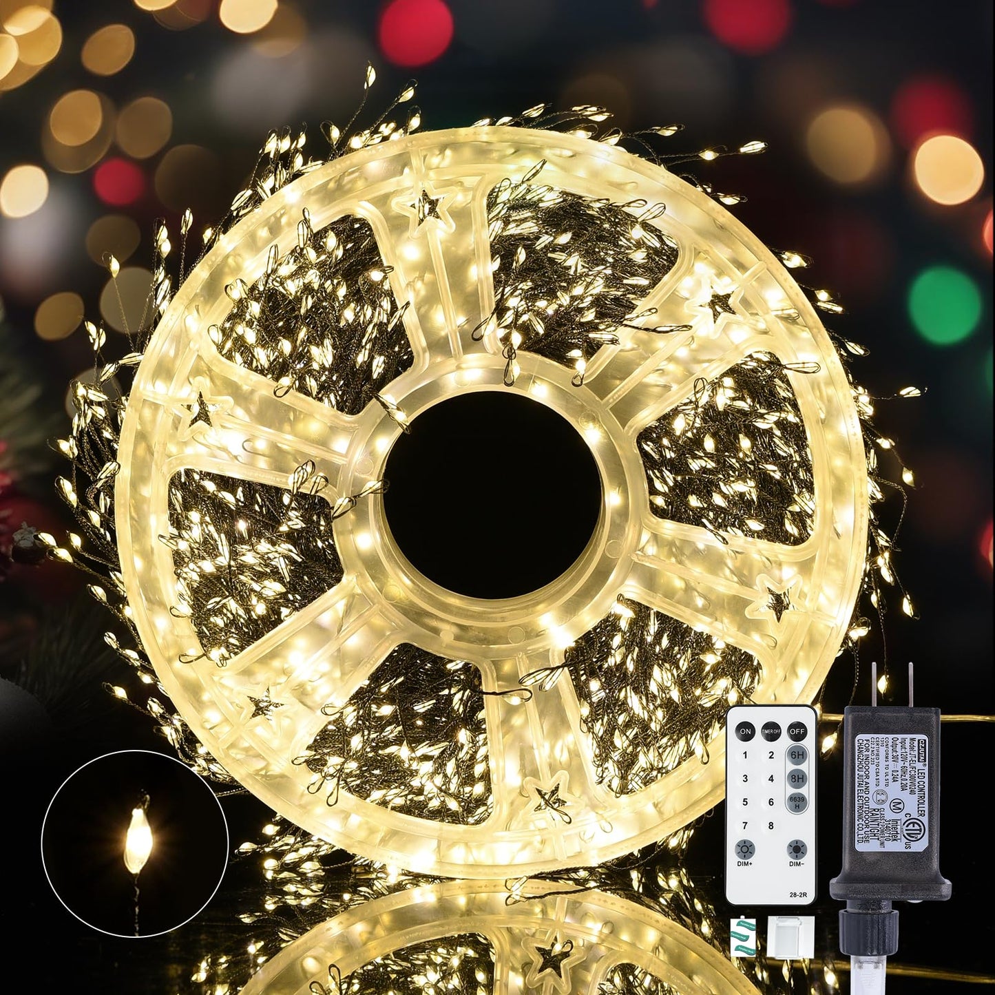 Dailyart Fairy Lights Plug In  2000 Led Twinkle String Light With Remote 130Ft Waterproof 8 Modes Warm Cluster Lights With Timer For Bedroom Wreath Window Wedding Christmas Tree Decoration Black Wire