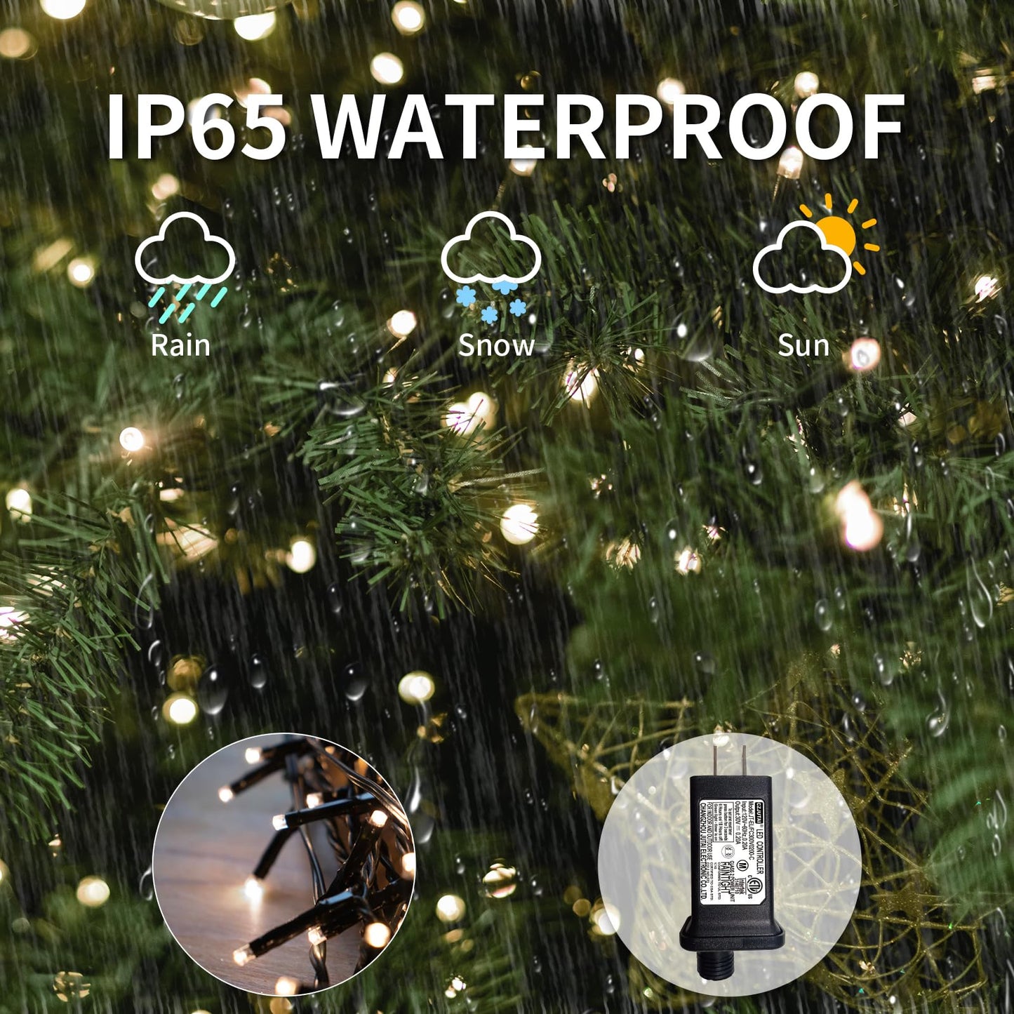 Christmas Tree Lights With Ring 9.9Ft 16 Line 544 Led Green Wire Fairy Waterfall String Light Plug In Dimmable Cascading Twinkle Lights With 8 Lighting Modes For Indoor Outdoor Xmas Tree(Cool White)