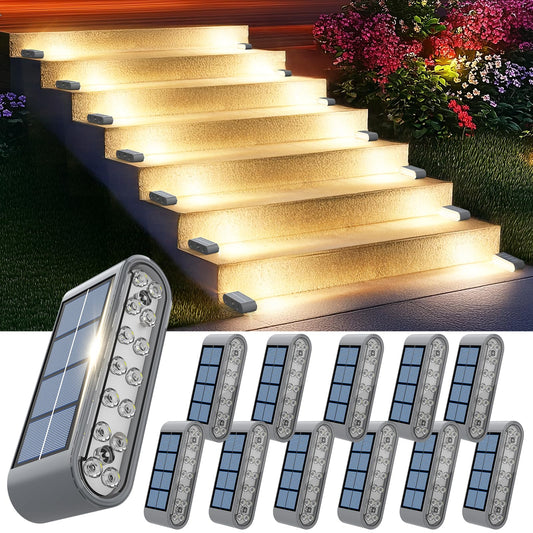 Xillumi Core Solar Step Lights For Outside  12-Pack Stair Light Outdoor Waterproof Ip67  14 Led Warm White Light Solar Powered Lighting For Steps  Stairs  Deck  Patio  Walkway  Front Porch Decor