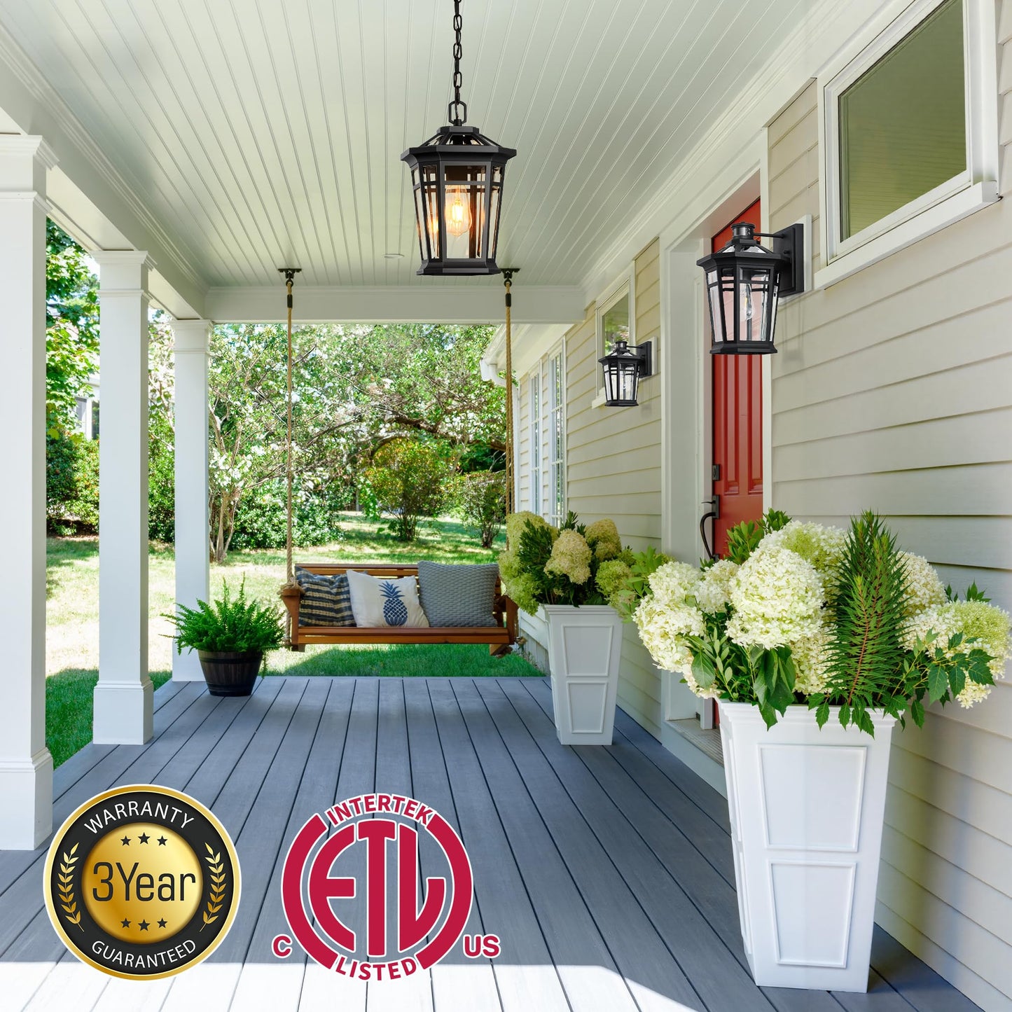 Vianis Large Outdoor Pendant Lights For Porch  Black Hanging Light Fixture  100% Aluminum Waterproof Anti-Rust Ceiling Lighting For House  Outside Hanging Lantern For Porch  Garden  Garage  1-Light