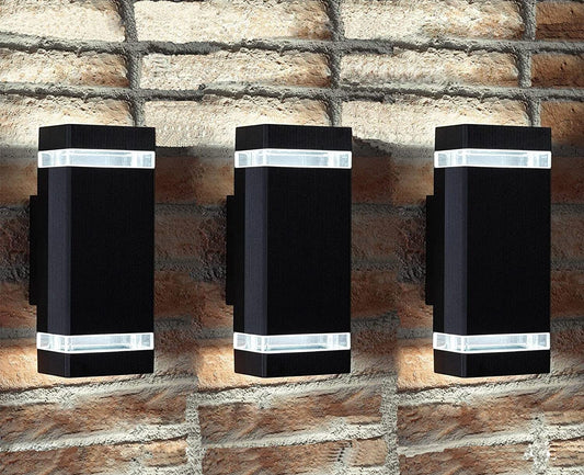 Bling Outdoor Wall Lights, Dusk to Dawn, ETL Listed Aluminum, Waterproof, GU10-5W, Square 3 Pack