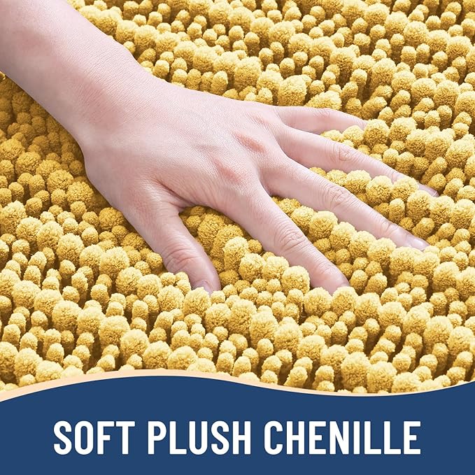 Arotive Luxury Chenille Bathroom Rug Mat, Extra Soft Thick Absorbent Shaggy Bath Rugs, Non-Slip Machine Wash Dry, Plush Bath Mats for Bathroom, Shower and Tub, 44x24, Yellow