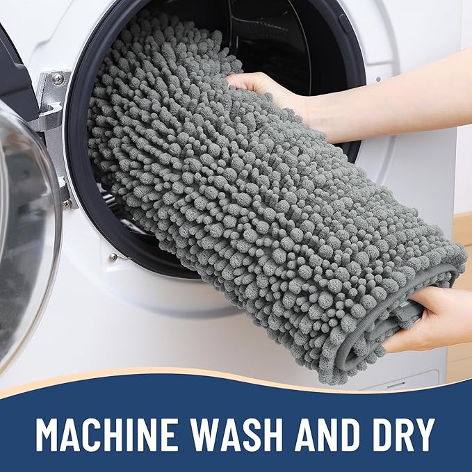 Arotive Luxury Chenille Bathroom Rug Mat, Extra Soft Thick Absorbent Shaggy Bath Rugs, Non-Slip Machine Wash Dry, Plush Bath Mats for Bathroom, Shower and Tub, 70x24, Grey