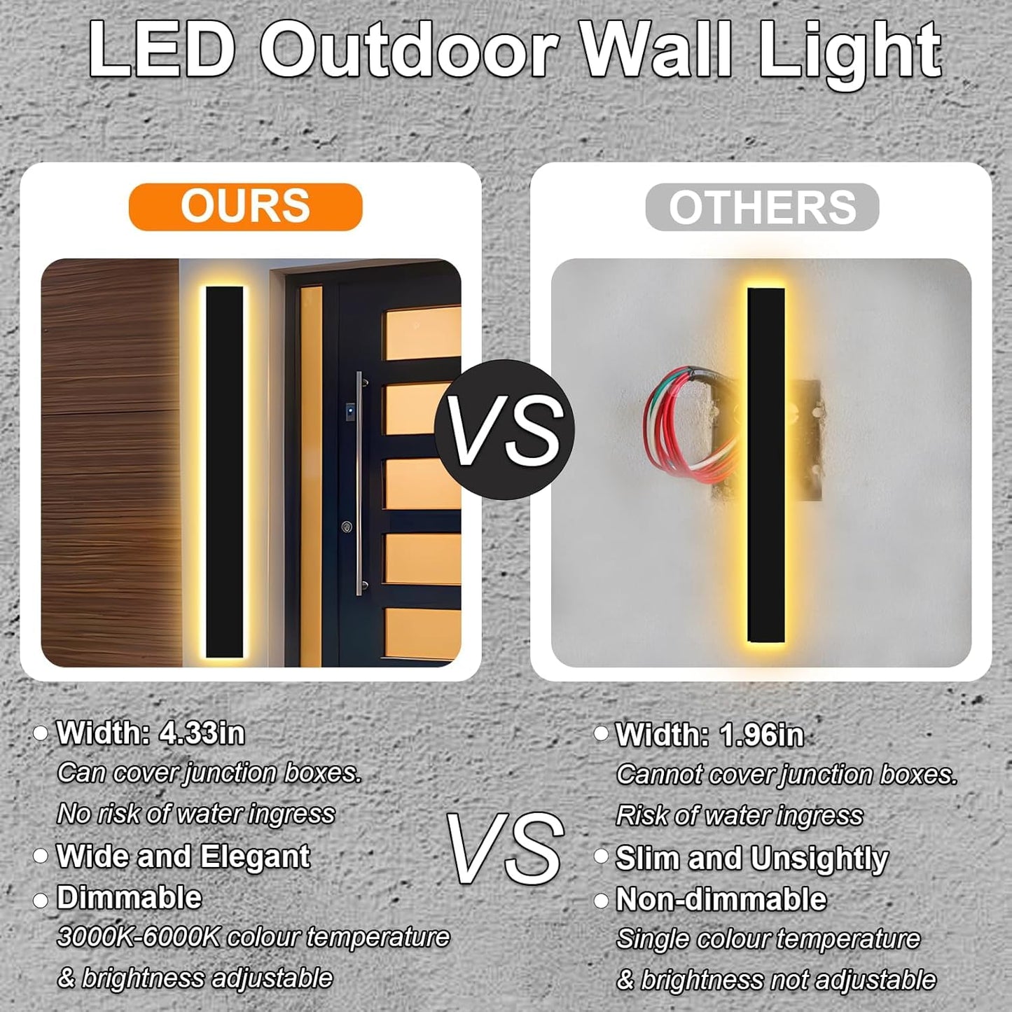 Picico 24In Modern Outdoor Lights 4.33 Inch Wide Ip65 Waterproof Long Exterior Light Fixtures Wall Mount Dimmable Linear Outdoor Led Wall Sconce Outside Lighting For Garage Front Door