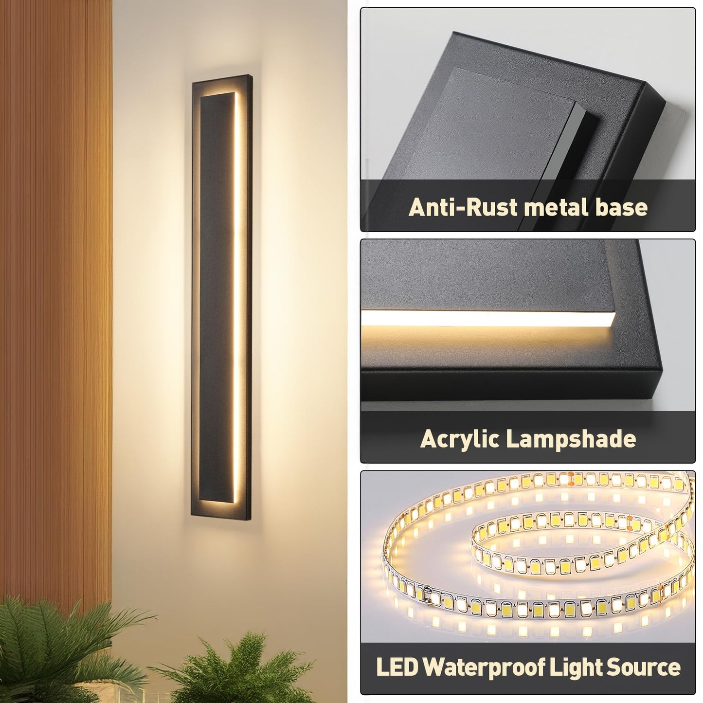 Zsmaiku 39.4 In Long Outdoor Led Wall Lights Exterior Lighting Fixtures  Modern Exterior Garage Wall Light Outside Light Fixtures For House Patio Front Porch 36W Black Outdoor Wall Sconce 3000K