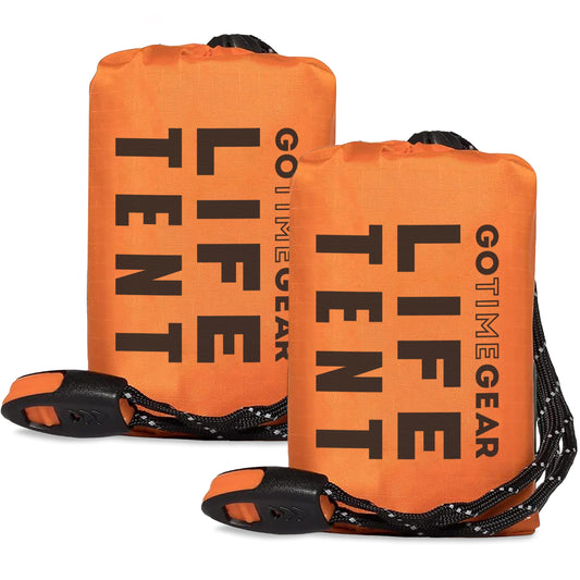 Go Time Gear Survival Life Tent • 2 Person Mylar Emergency Shelter Tube Tent + Paracord • All-Weather Protection for Camping, Hiking, & Survival Kits • Includes Emergency Whistle
