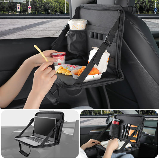 JOYTUTUS Steering Wheel Tray, Car Multifunctional Laptop Desk, Car Office Bag, Back Seat Headrest Table for Eating, Fit for Small sedan and Small SUV, Like the Honda Civic, Honda CR-V, etc.