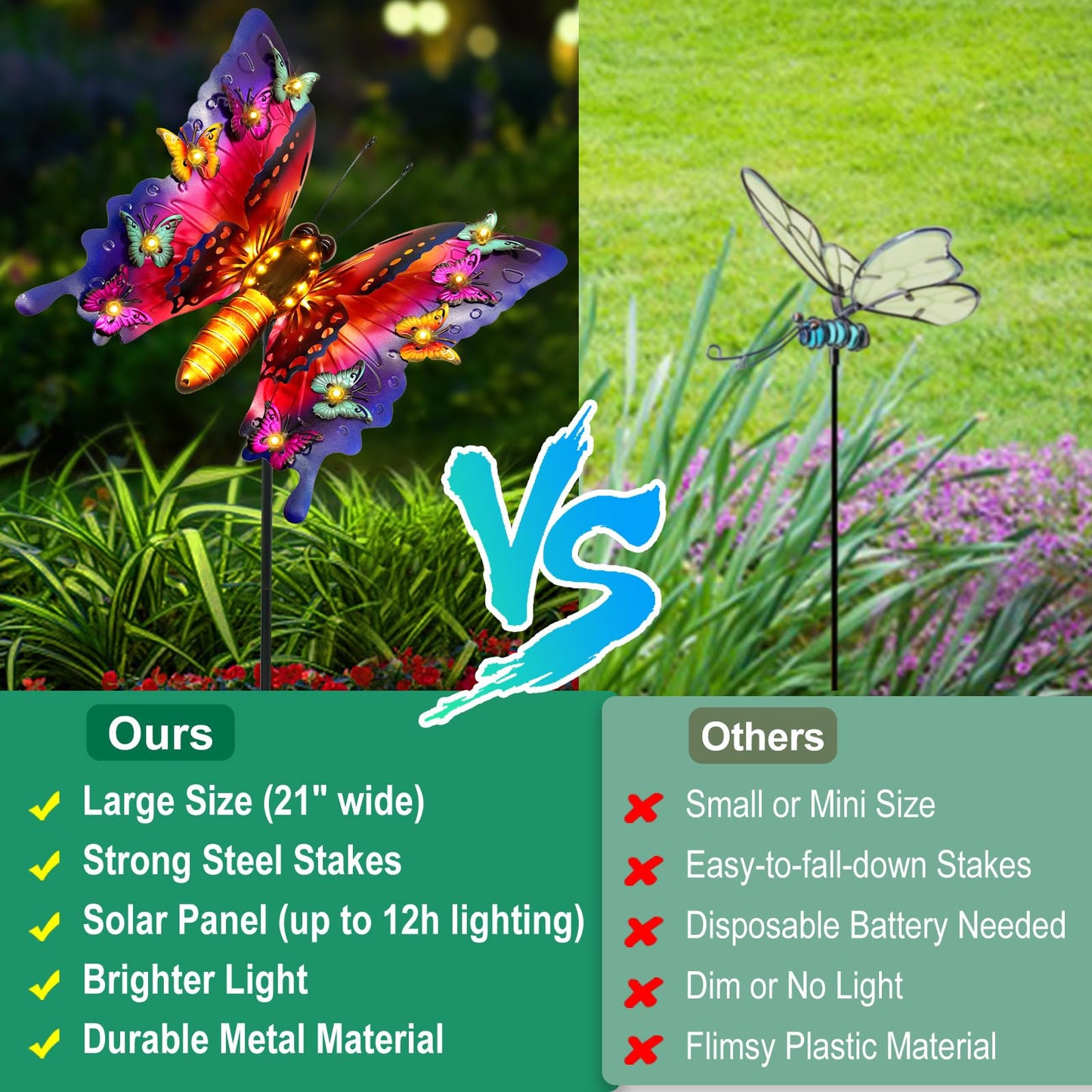 Solar Garden Lights  Outdoor Butterfly Garden Decor Large 41 Metal Decorative Lights  Waterproof Butterfly Outside Decoration Patio Yard Porch Birthday Gardening Gifts For Mom Women  Purple