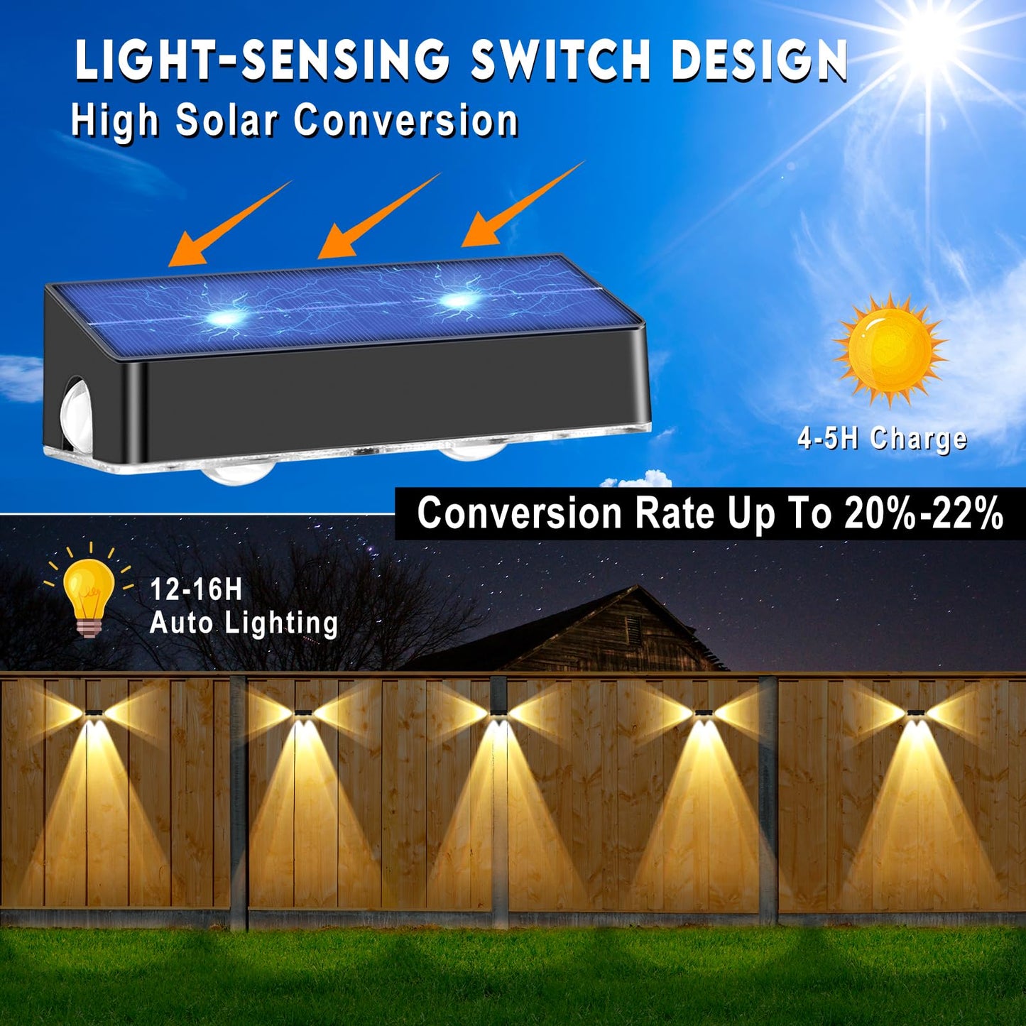 Nibuuecer Solar Fence Lights 9 Colors&11 Lighting Modes Fence Solar Light Outdoor Waterproof Ip65  3-Side Lighting Led Deck Lights For Outside Wall Backyard Step Patio Garden 8Pack