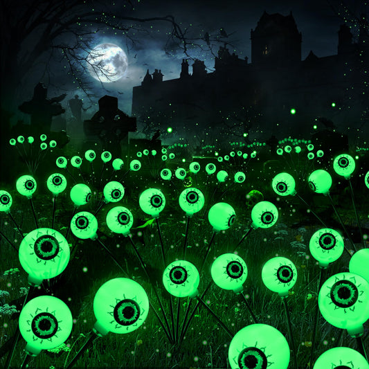 Brizlabs 8 Pack 48 Led Halloween Solar Lights  2 Modes Outdoor Halloween Eyeball Pathway Lights  Solar Spooky Light Waterproof  Green Swaying Firefly Lighting For Path Yard Garden Lawn