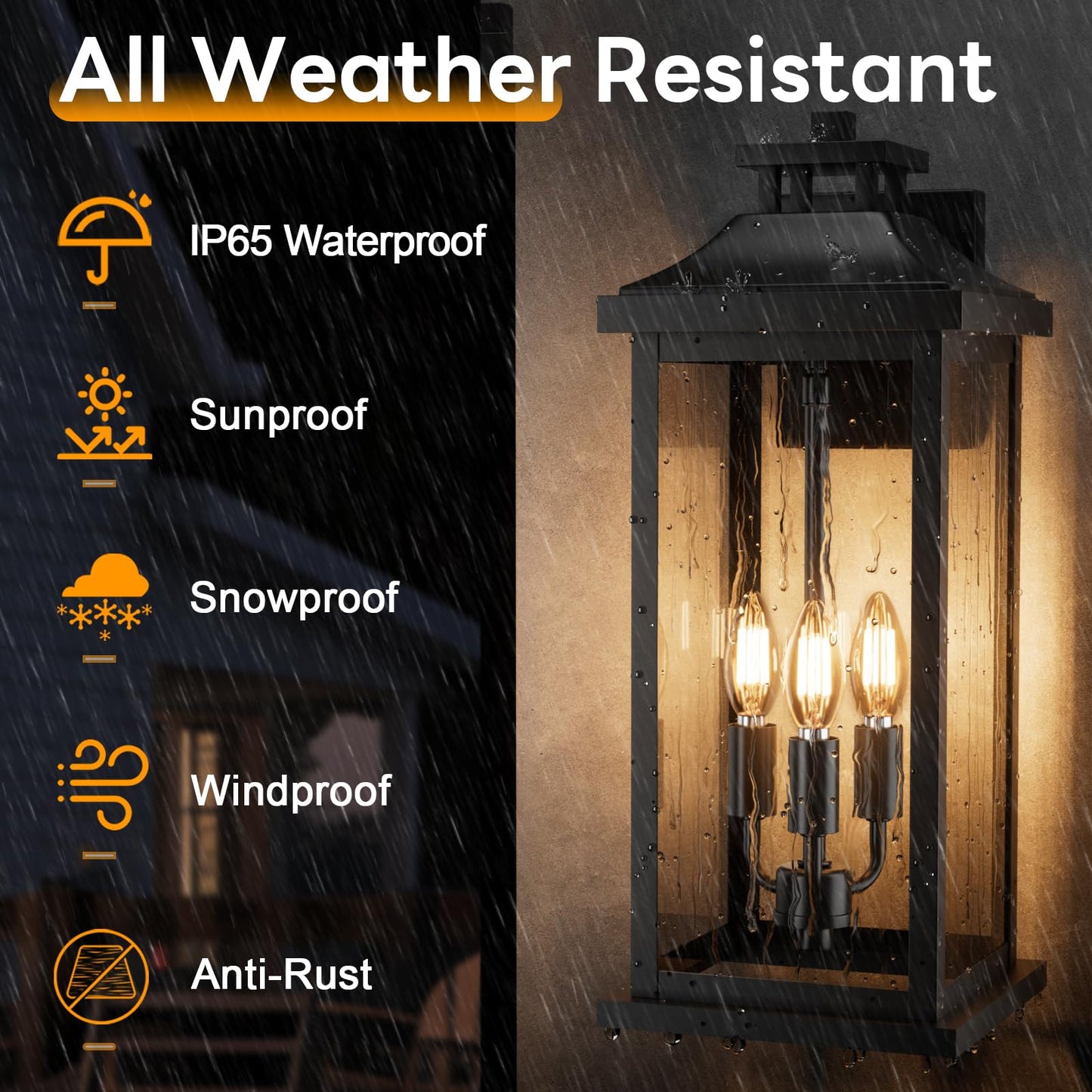 Venzblomia Large Outdoor Light 3-Light 20 Black Exterior Lighting Fixture  Modern Outside Wall Mounted Porch Sconce  Waterproof Patio Garage Garden Carriage Lantern Lamp For House E12  1-Pack