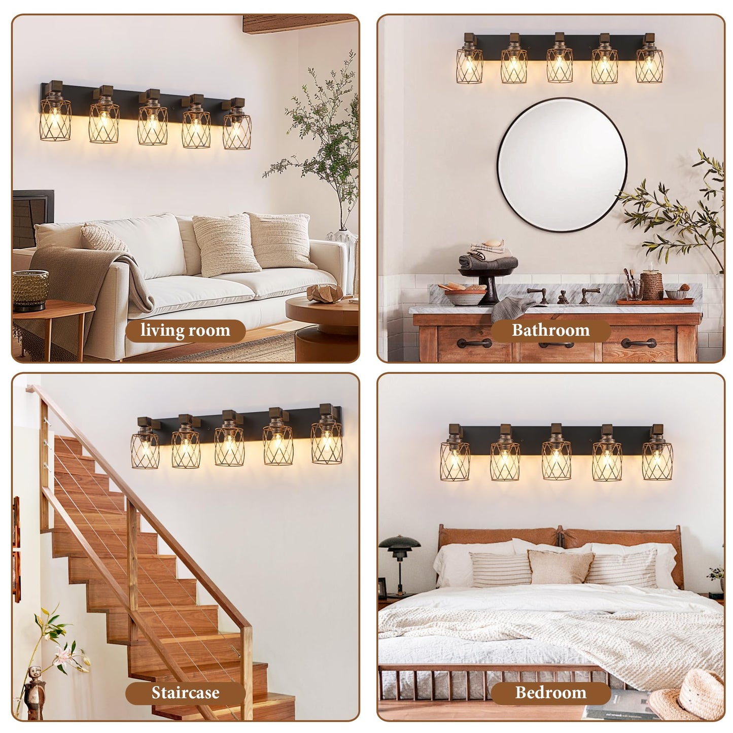 Farmhouse Bathroom Vanity Light  5-Light Wood Bathroom Light Fixtures Over Mirror  Black And Gold Industrial Vanity Lights With Metal Shade  Rustic Bathrooms Lighting For Living Room Bedroom Hallway