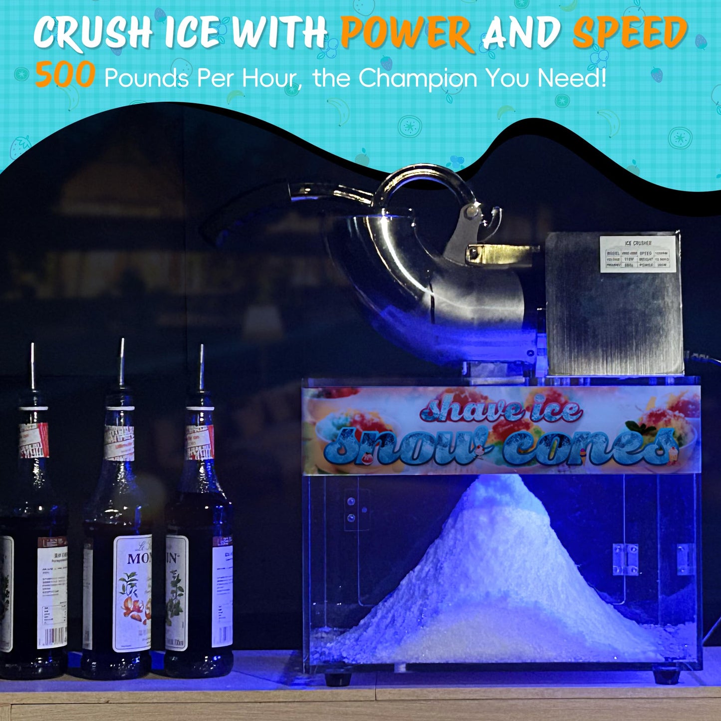 VALONDINO 48L Snow Cone Machine, 500LB/H Commercial Shaved Ice Machine for Snow Cones, 300W Electric Fluffy Snow Cone Maker for Party, Suitable for Party Activities, Family Gatherings, Sale