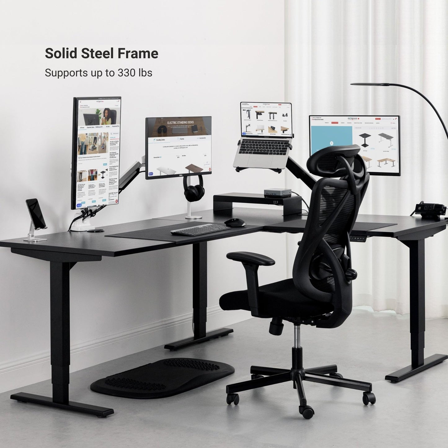 Progressive Desk L Shaped Height Adjustable Standing Desk 78" x 48" - Corner Computer Desk - Electric Stand Up Rising Workstation - Black Frame/Bright Beech Top