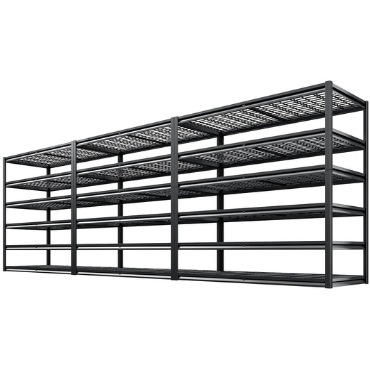 REIBII 3500LBS Garage Shelving, Adjustable Storage Shelves Heavy Duty, 6 Tier Heavy Duty Shelving, Metal Shelving Unit for Warehouse, Basement, Industrial, 55" W x 26" D x 84" H, Black, 3 Pack