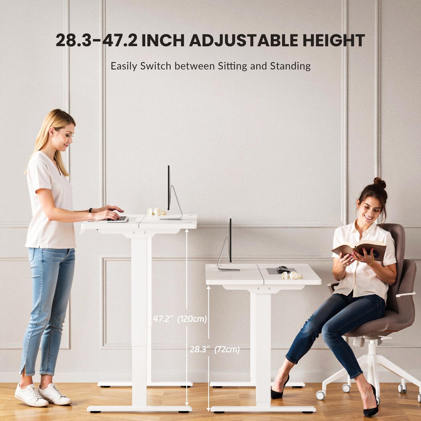 GallopFun 330lbs Dual Motor Standing Desk Frame for 43.3 to 70.8″ Desktop, Electric Adjustable Legs with Memory Presets, Stand Up Desk Frame Workstation for Home Office, White Frame Only