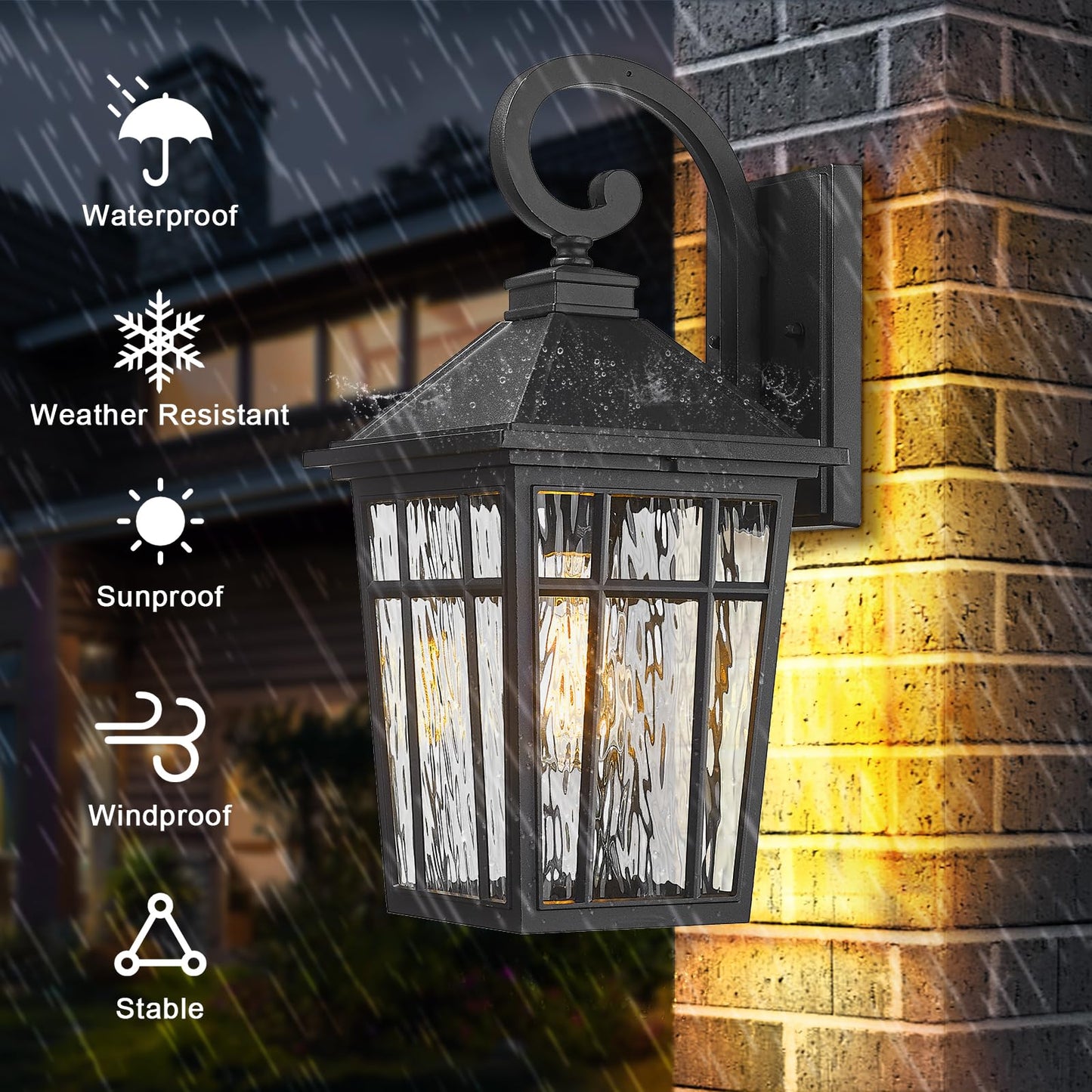 Darkaway 2Pcs Large Outdoor Wall Lights For House  18Inch Exterior Lighting Fixtures Wall Mount Outdoor Porch Lights Black Outside Sconce Lights With Water Ripple Glass For Patio Garage Hallway