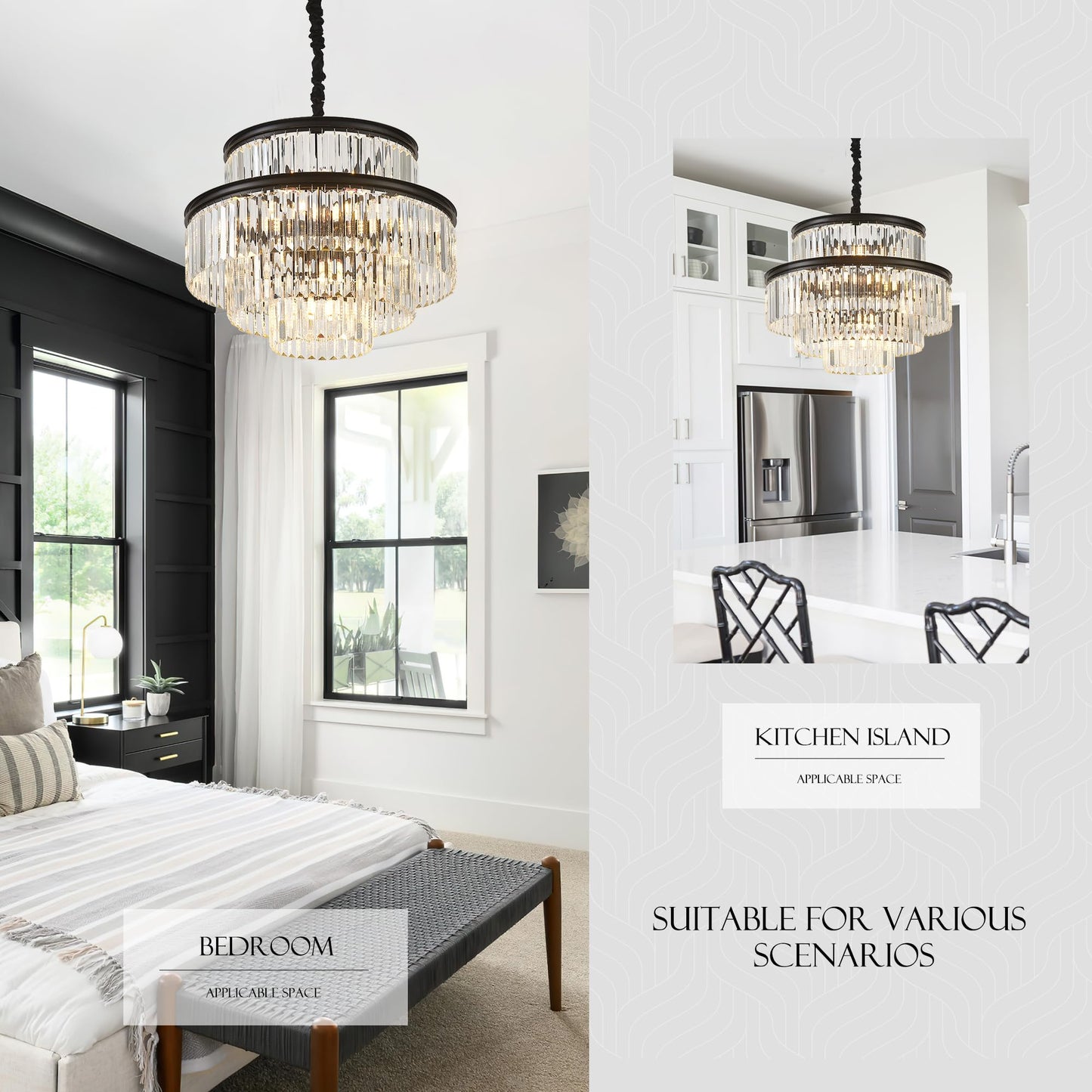 Brfaixla 21.6 14-Light Modern Crystal Chandelier Light Fixtures 4-Tier Black stylish Chandeliers For Dining Room Round Hanging Pendant Lighting For Living Room Kitchen Entryway Bedroom Foyer Hallway