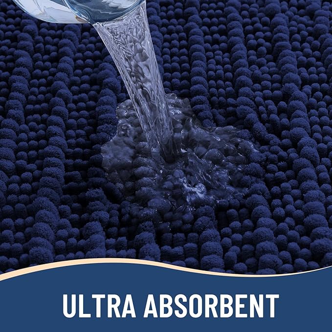 Arotive Luxury Chenille Bathroom Rug Mat, Extra Soft Thick Absorbent Shaggy Bath Rugs, Non-Slip Machine Wash Dry, Plush Bath Mats for Bathroom, Shower and Tub, 40x24, Navy