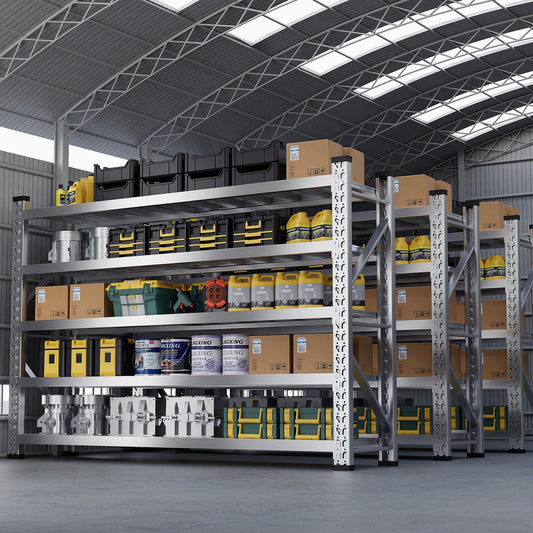 ZZV 78" W x 78" H Garage Shelving Heavy Duty Storage Shelves 5 Tier Stainless Steel Industrial Shelf Adjustable Garage Shelving Unit Utility Rack Shelf for Warehouse Basement Kitchen, 3858 LBS