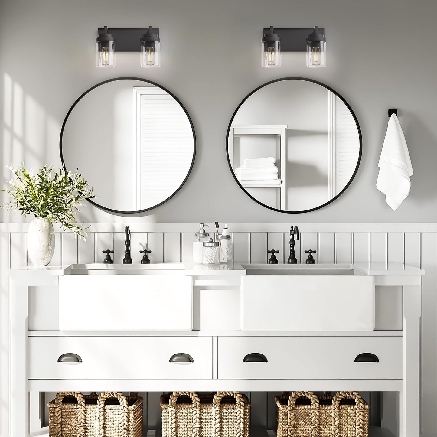 Espird Bathroom Vanity Fixtures  2 Light Matte Black Vanity Light With Clear Glass Shade  15In Farmhouse Wall Light  Lighting Fixture Over Mirror For Bathroom