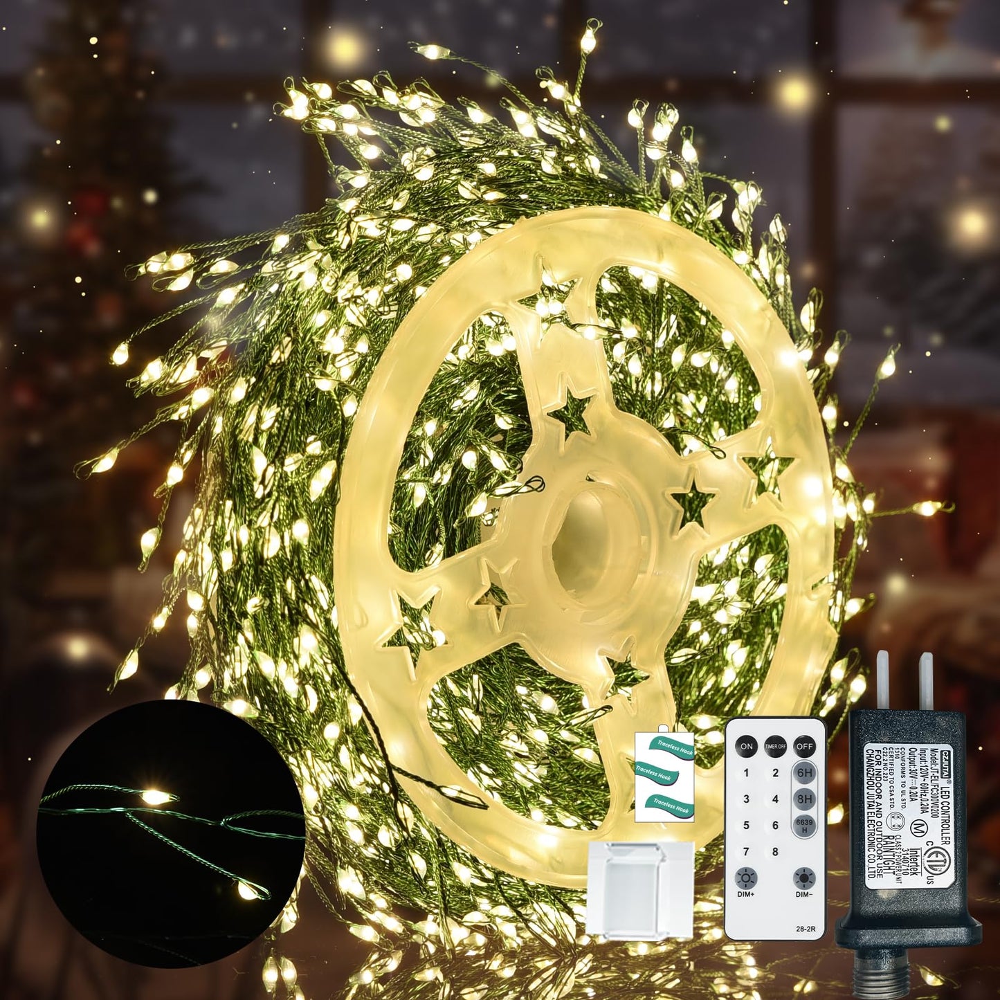 Lycklig Fairy Lights Plug In 65Ft 1000Led Warm Christmas Garland Lights With Timer Remote Waterproof Fire er Twinkle Cluster String Light For Bedroom Wreath Party Wreath Tree Decor Green Wire