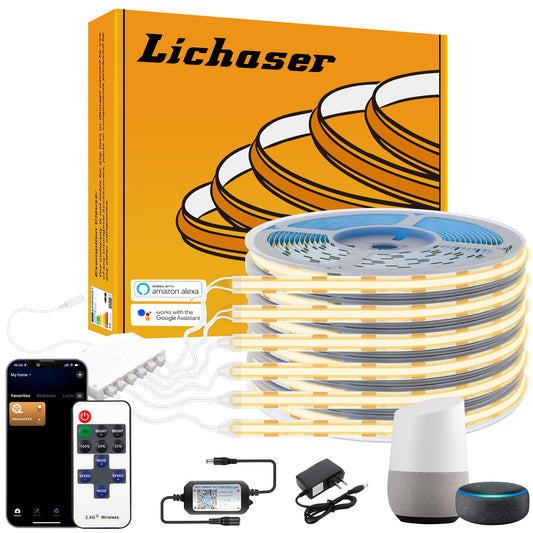 Lichaser 6 Rolls 6.56Ft Wifi Flexible Cob Led Lights For Wood Slat Wall Panels In Parallel  Acoustic Panel Led Strip Compatible With Alexa  3000K Dimmable Strip For Acoustic Panels  Shelves Lighting