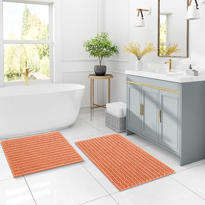 Arotive Luxury Chenille Bathroom Rug Mat, Extra Soft Thick Absorbent Shaggy Bath Rugs, Non-Slip Machine Wash Dry, Plush Bath Mats for Bathroom, Shower and Tub, 30x20, Coral