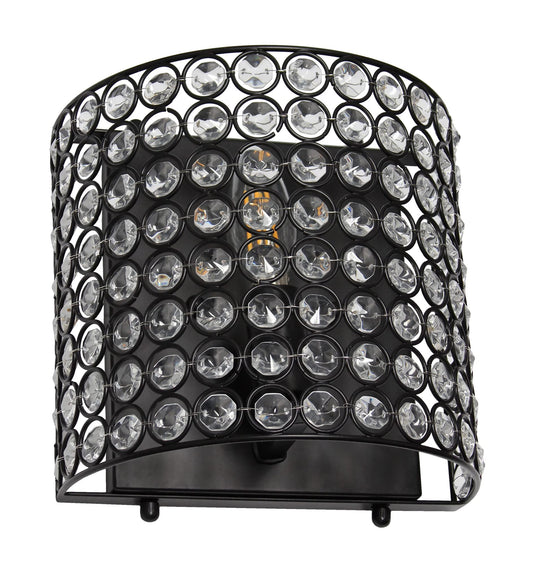 Elegant Designs SC1000-BLK 1-Light Wall Sconce, 8in Crystal & Metal, Black