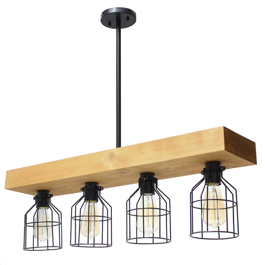 Elegant Designs CH1001-LWD 4 Light Rustic Farmhouse Pendant Light Chandelier, Wood, Light Wood