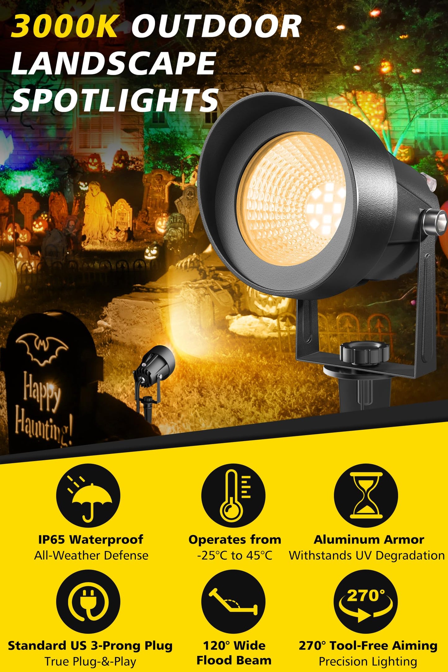 T-Sun Dusk To Dawn Outdoor Lighting  Flag Spot Lights With Photocell Auto On/Off  Waterproof 3000K Warm White Led Plug-In Landscape Spotlights For Garden Yard Tree Pathway Pole House