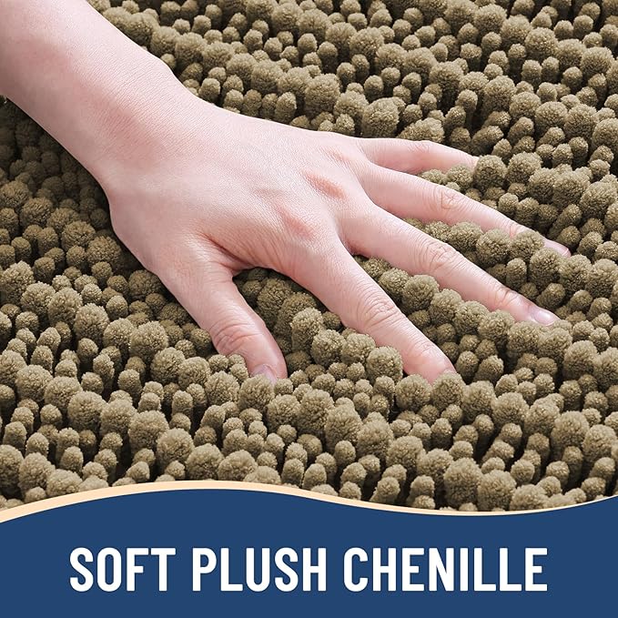 Arotive Luxury Chenille Bathroom Rug Mat, Extra Soft Thick Absorbent Shaggy Bath Rugs, Non-Slip Machine Wash Dry, Plush Bath Mats for Bathroom, Shower and Tub, 44x24, Camel