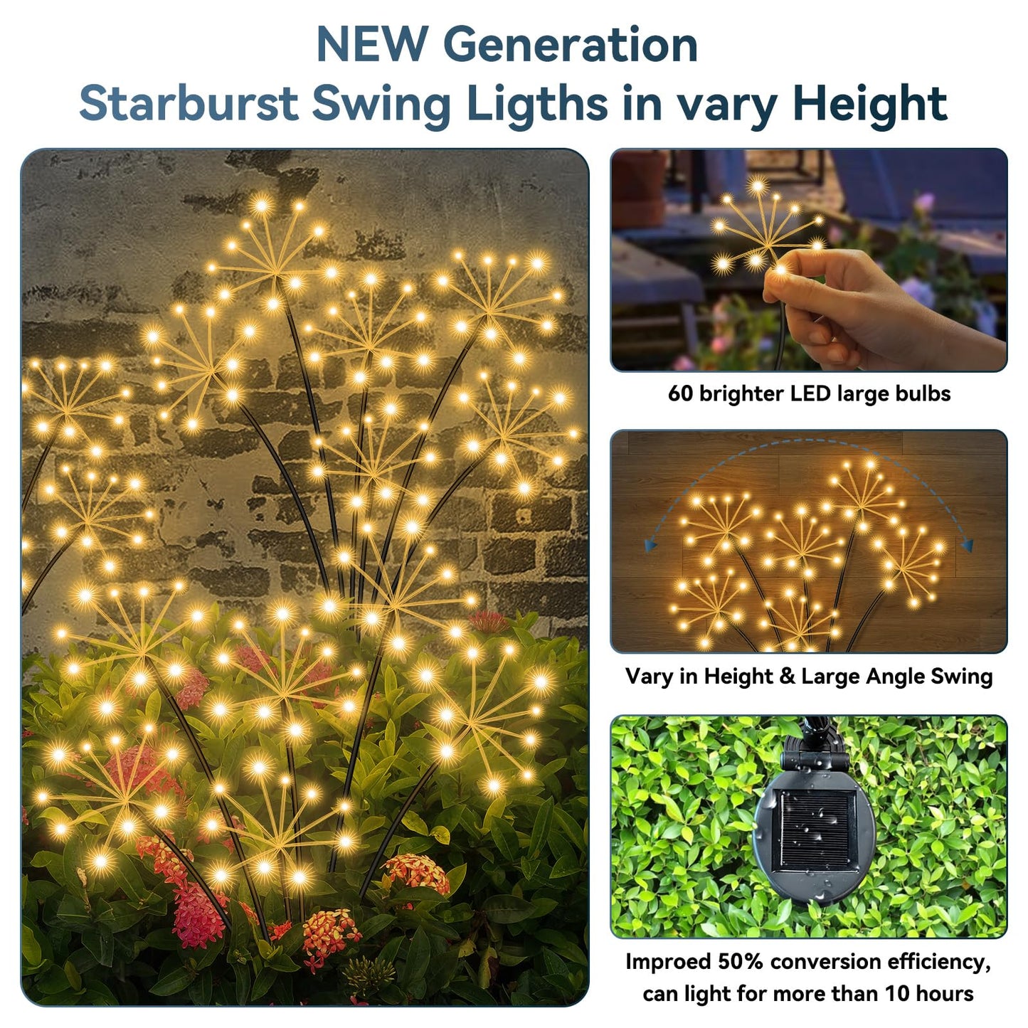 Solar Garden Lights 6 Pack Waterproof Swaying Starburst Light Solar Outdoor Lights For Yard Patio Walkway Pathway Party Wedding Decoration  Unique Gifts For Women  Warm White