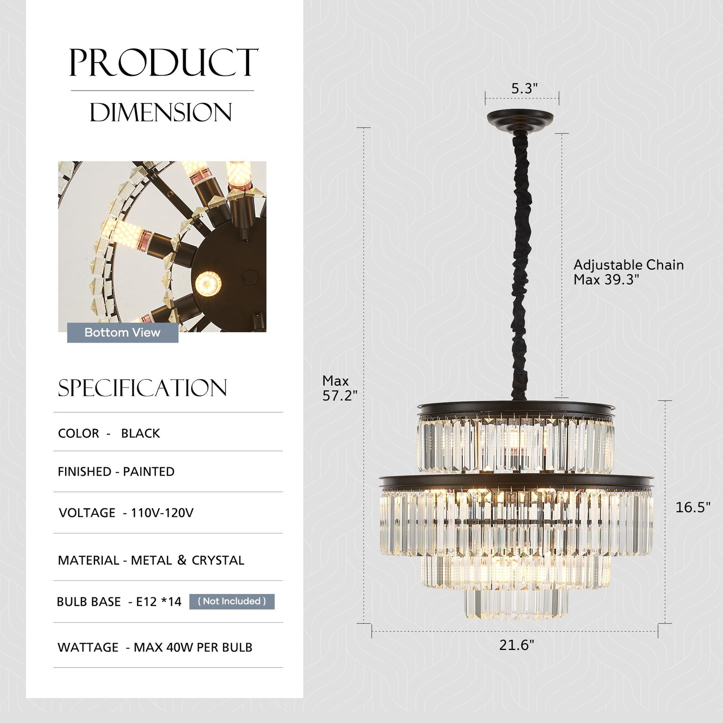 Brfaixla 21.6 14-Light Modern Crystal Chandelier Light Fixtures 4-Tier Black stylish Chandeliers For Dining Room Round Hanging Pendant Lighting For Living Room Kitchen Entryway Bedroom Foyer Hallway