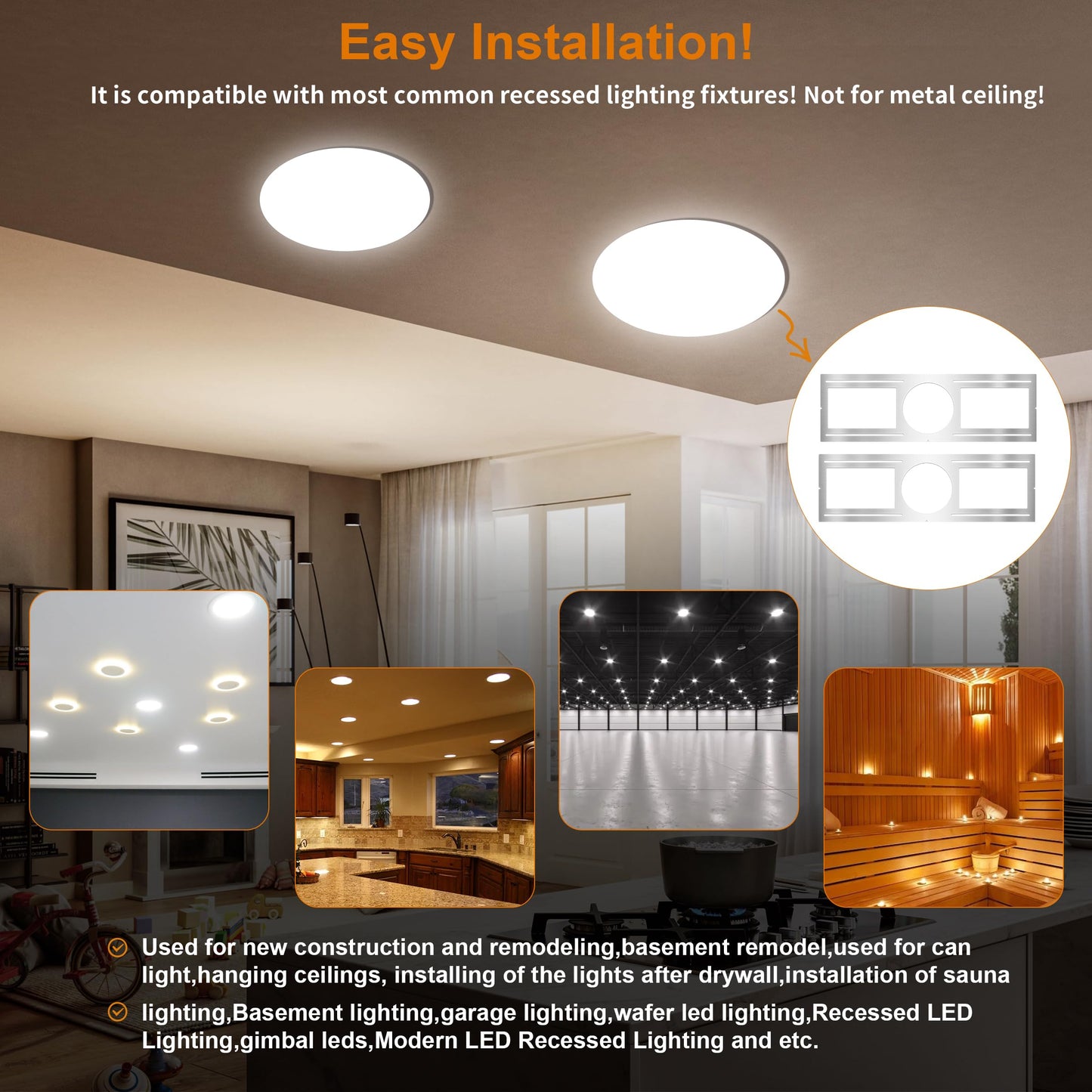 New Construction Mounting Plate  6 Inch  Led Recessed Lighting Housing Kits  Flat Steel Rough In Bracket Fixture For Led Light Bar  24Pc Shallow Recessed Lighting Housing Plate