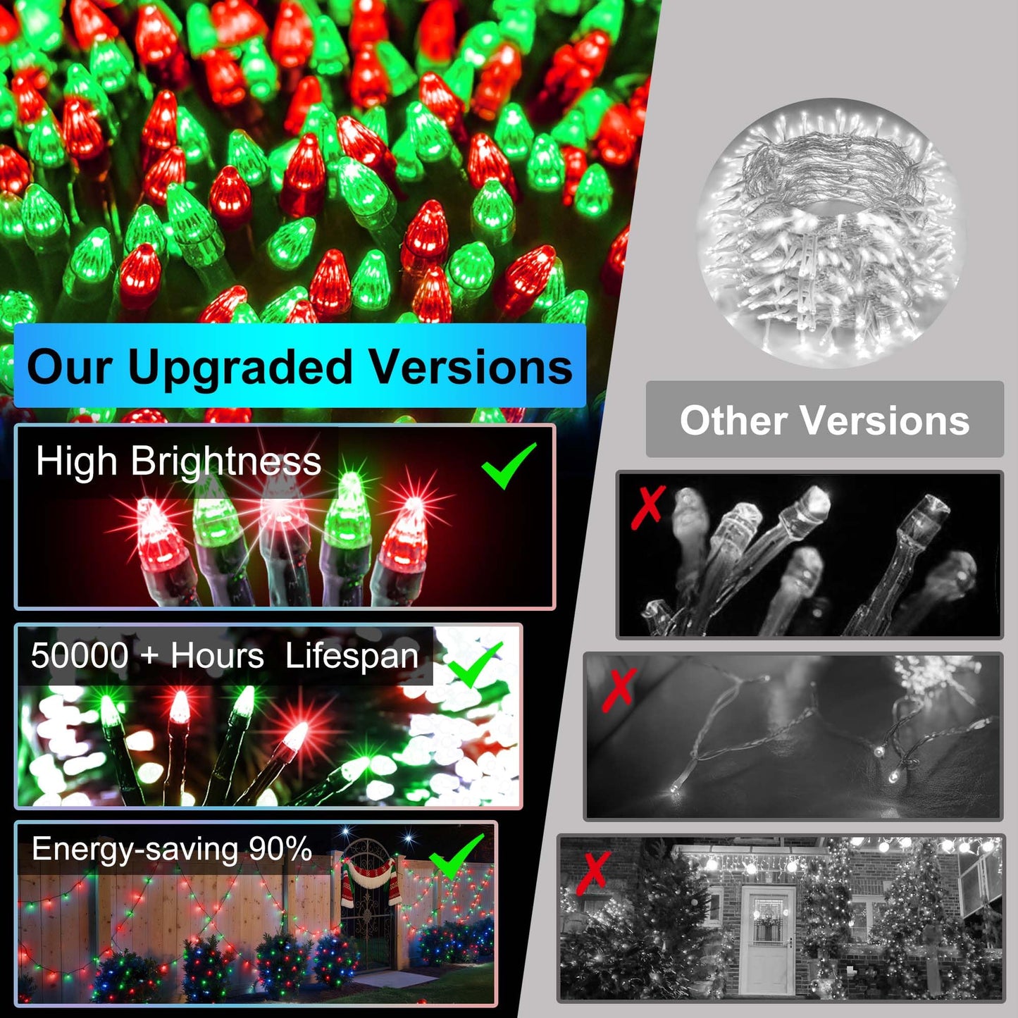 Quhuatu 750 Led 240Ft Christmas Lights Outdoor 12 Lighting Modes Christmas String Lights With Timer  Dimmable Red & Green Led Stringlights Waterproof For Yard Tree Wedding Party Holiday Red & Green