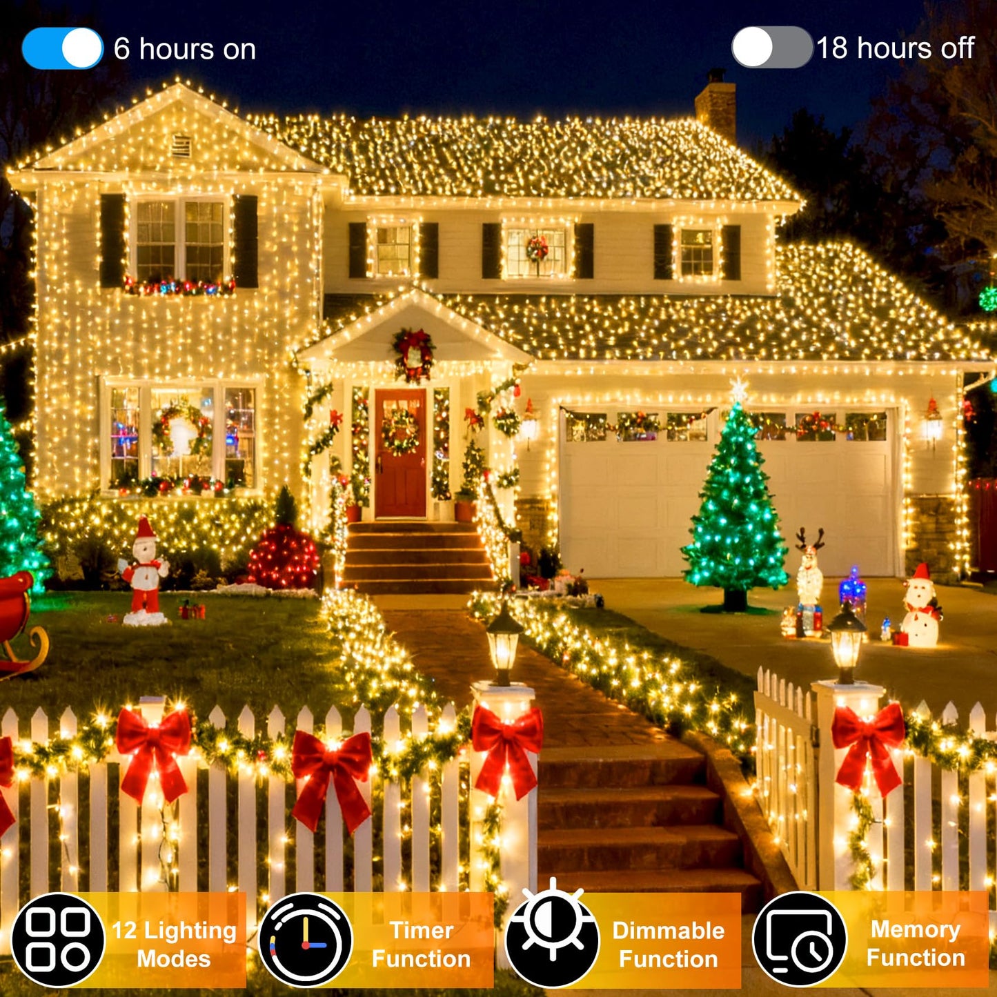 1500 Led 470Ft Christmas String Lights  12 Modes And Timer Memory Dimmable  Plug In Outdoor Waterproof Clear Wire Twinkle Fairy Light For For Xmas Yard Tree Wedding Party Outside Decor (Warm White)
