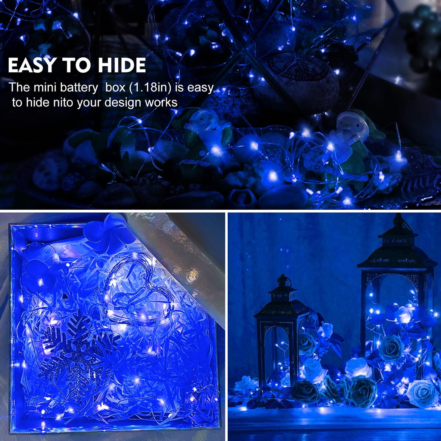 Aikei 100 Pack Led Fairy Lights Battery Operated  Mini String Lights 3 Lighting Modes Waterproof 7 Feet 20 Led Firefly Starry Lamps For Wedding Party Bedroom Garden Halloween Christmas Decoration Blue