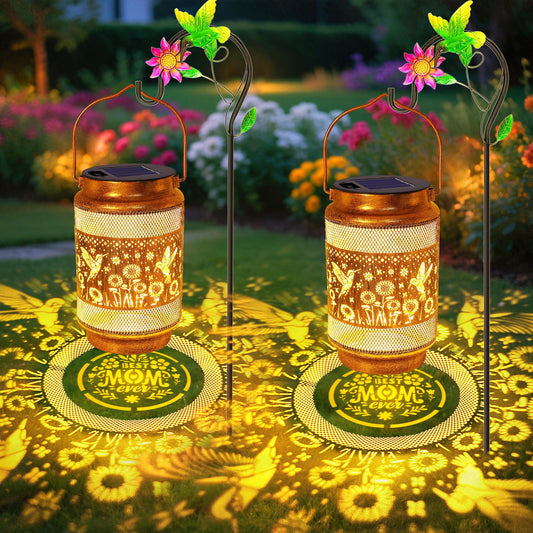 Gifts For Mom  Mom Gift Solar Lanterns Outdoor  Mother Birthday Gift From Daughter Son  Metal Solar Hanging Hummingbird Lights With Shepherd Hook For Outside Garden Yard Patio Pathway (2 Pack)