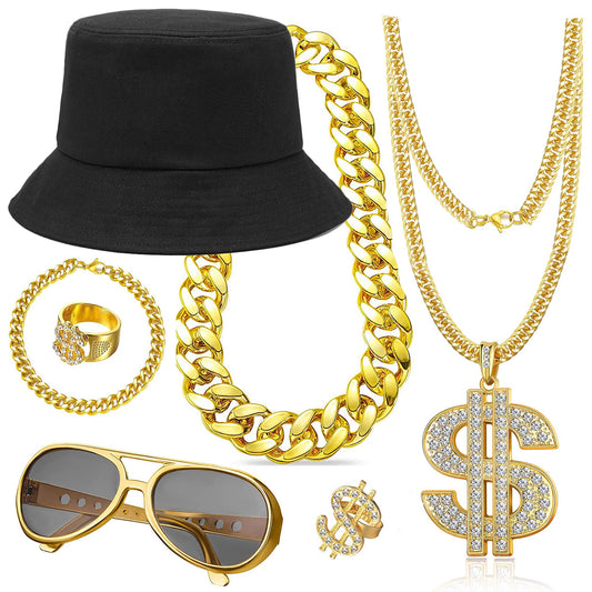 90s Hip Hop 80s Costumes Kit for Men Rapper Party Outfits Accessories