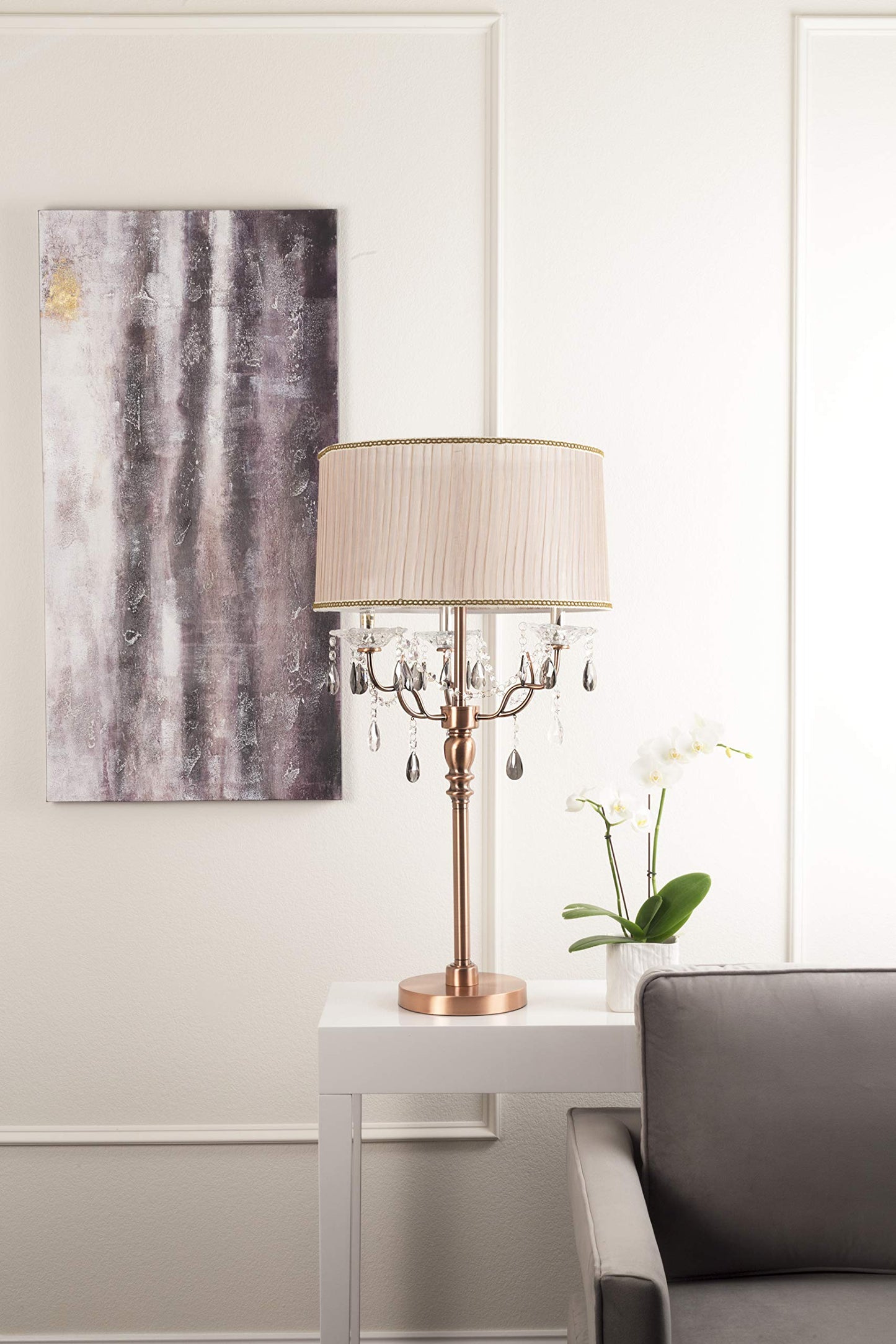 OK Lighting Crystal Table Lamp 35-Inch OK-5126T Dusty Rose Rose Gold