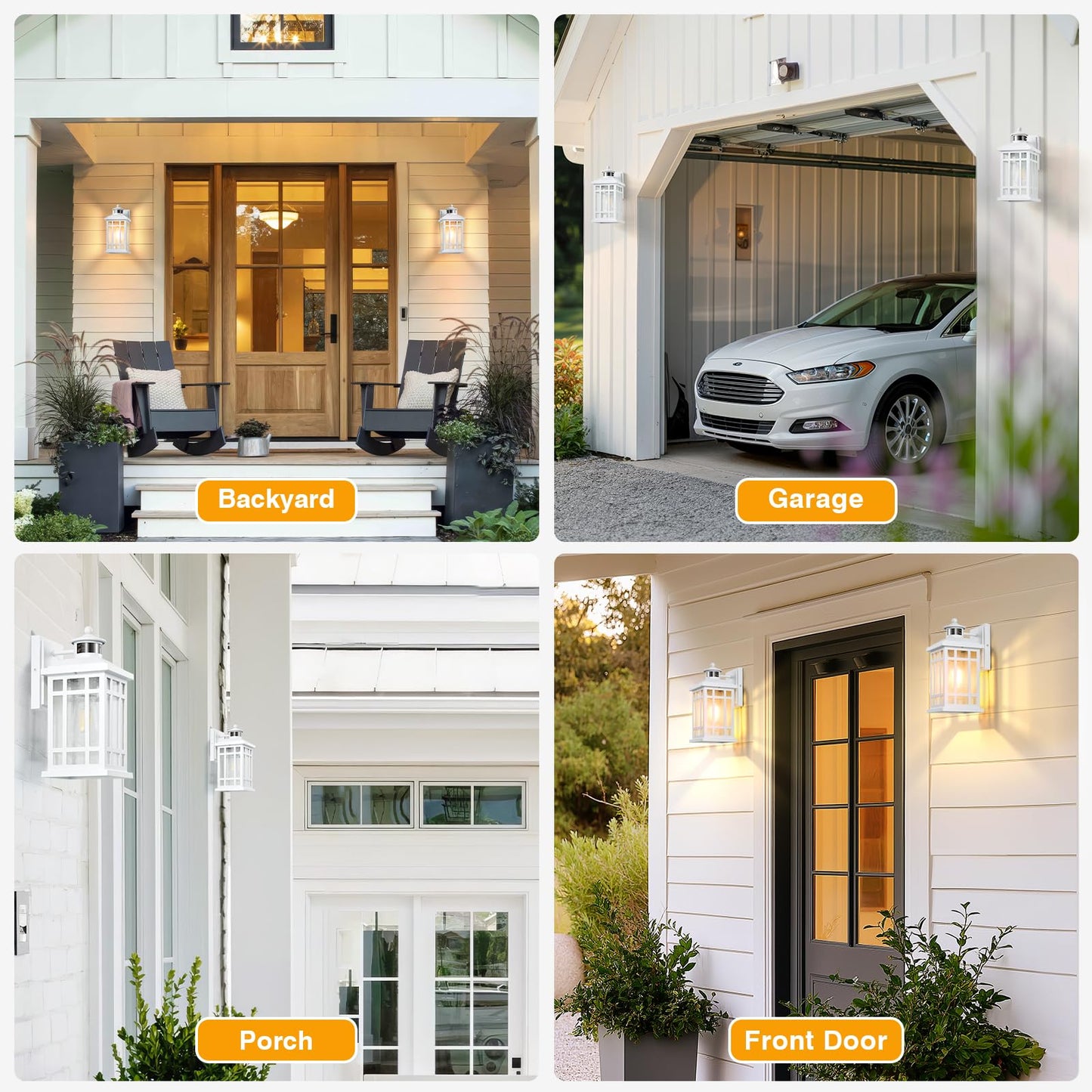 Opaxis White Motion Sensor Outdoor Lights  2-Pack Modern Dusk To Dawn Outside Light With 4 Modes  Exterior Lighting Fixtures For House  Entry  Porch  Patio  Garage  Brightness Distance Adjustable