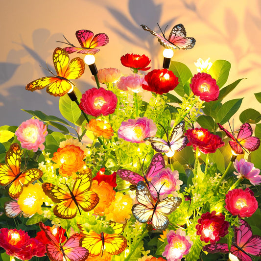 Garpar Solar Garden Lights  6 Pack Swaying Solar Lights With 18 Butterflies & 42 Blooming Flowers  Solar Flowers Lights Outdoor Waterproof  Solar Outdoor Lights For Yard Patio Garden Decor  Gift