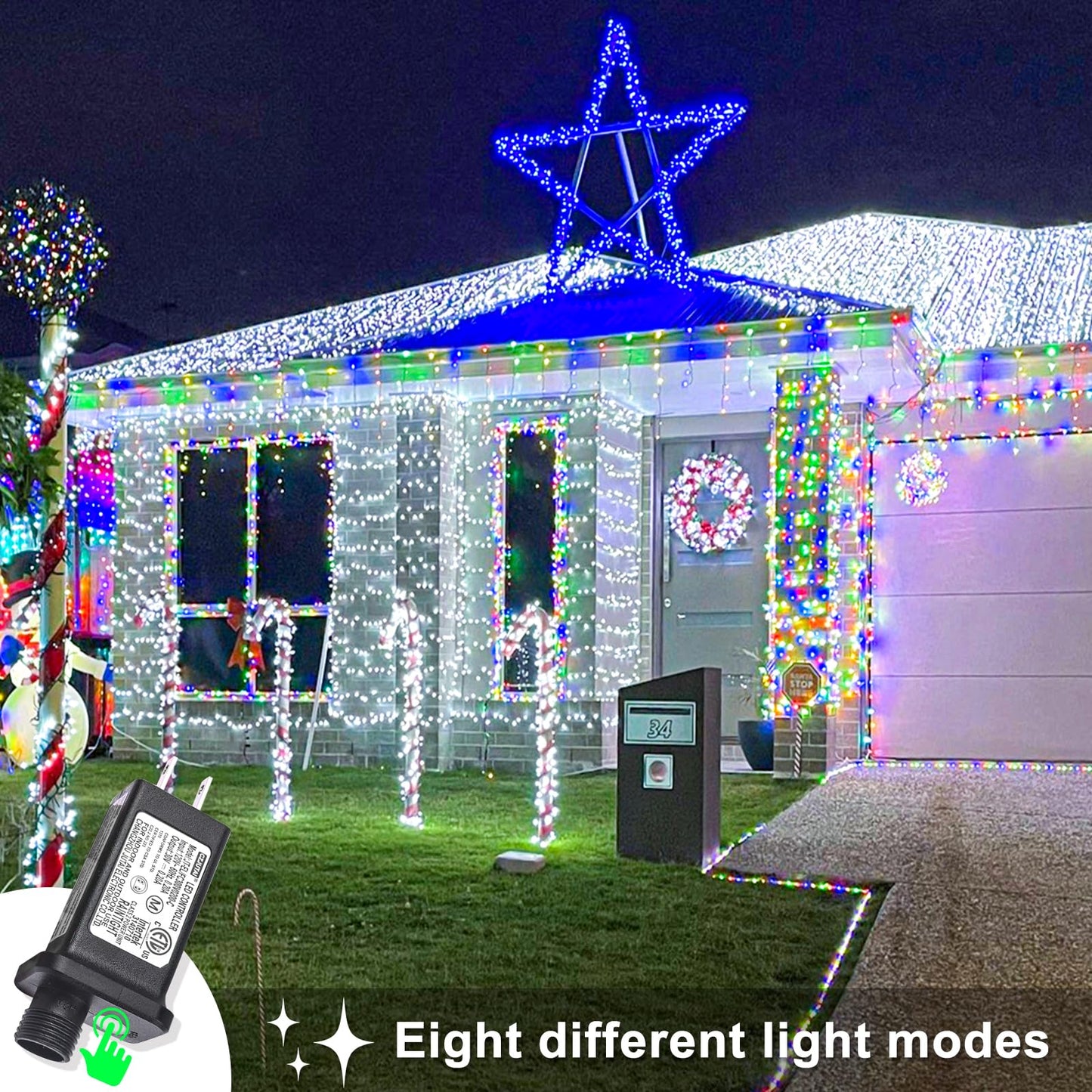 600 Led White Christmas Lights Outdoor 197Ft 8 Modes White Christmas String Lights Clear Wire  Plug In Twinkle Fairy Lights For Bedroom Wedding Christmas Tree Decorations