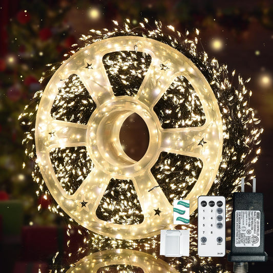 Lycklig Fairy Lights Plug In 3000Led 195Ft Warm Christmas Wreath Lights With Timer Remote Waterproof Fire er Firefly Cluster Twinkle String Light For Bedroom Graland Party Tree Decor Black Wire