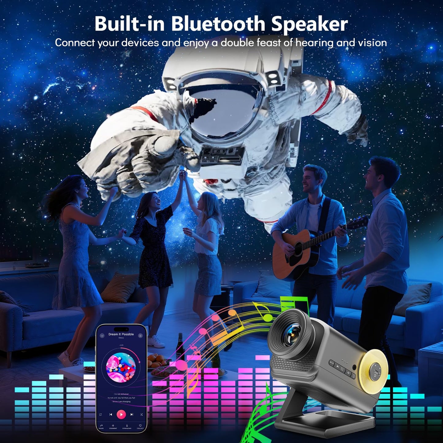 Rossetta 3D Projector  Mini Hd 3D Galaxy Projector With Bluetooth Speaker & Remote  1/2H Timer  60 Themes  Night Light For Kids Bedroom  Room Decor  Birthday & Christmas Gifts For mature-themeds  Girls  Boys
