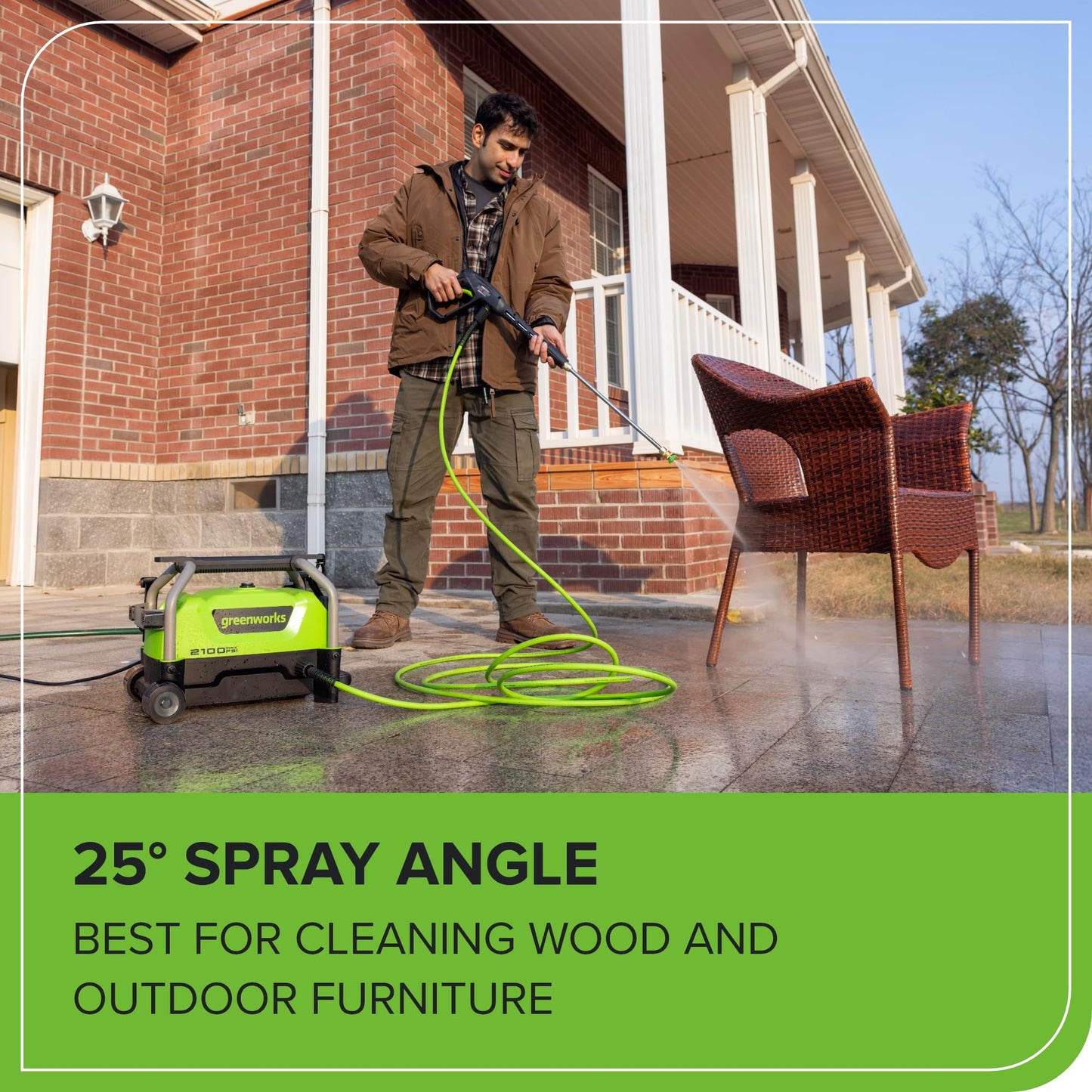 Greenworks 2100 PSI (SGS Certified) 1.2 GPM 13Amp Compact Electric Pressure Washer Telescoping Handle Power Washer for Cars, Driveways, Patios, Patio Furniture & Around Pools