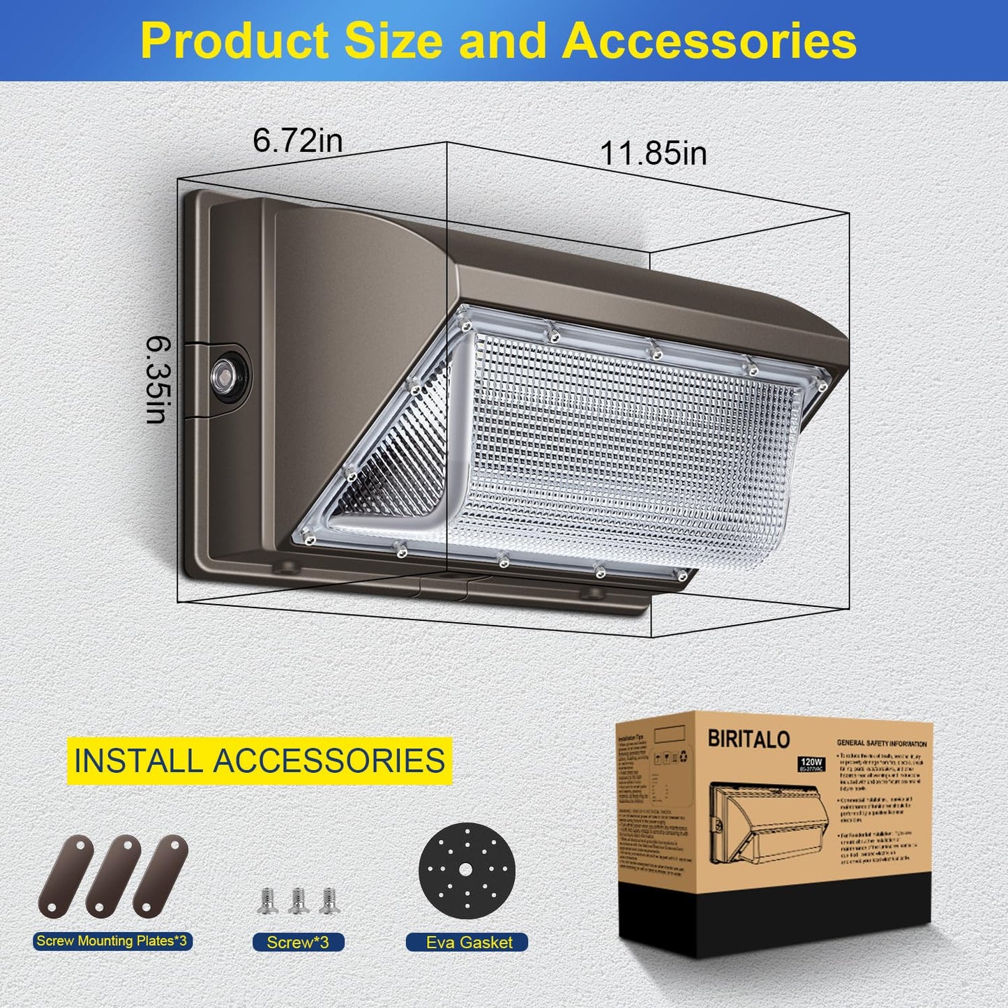 Biritalo Led Wall Pack Light 500W Equivalent 18000Lm Led Flood Security Light Dusk To Dawn Photocell 5000K 120W 100-277V Outdoor Wall Mount Lighting Commericial Ip65 Waterproof For Yard Garage 4 Pack