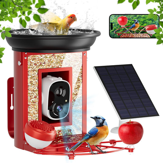 Camii Smart Bird Feeder with 2K HD Camera - Auto Capture & Motion Detection, Solar-Powered, Identifies Bird Species, Live Video with Bath